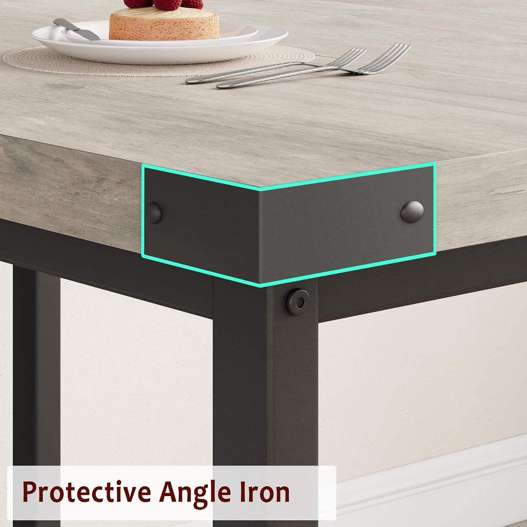 GAOMON Dining Table Set for 4-8, 63' Rectangular Wooden Extendable Kitchen Table with 2 Upholstered Benches & 4 Metal Corner Protectors, Small Dining Set & Sturdy Metal Frame, Space Saving, Retro Gray