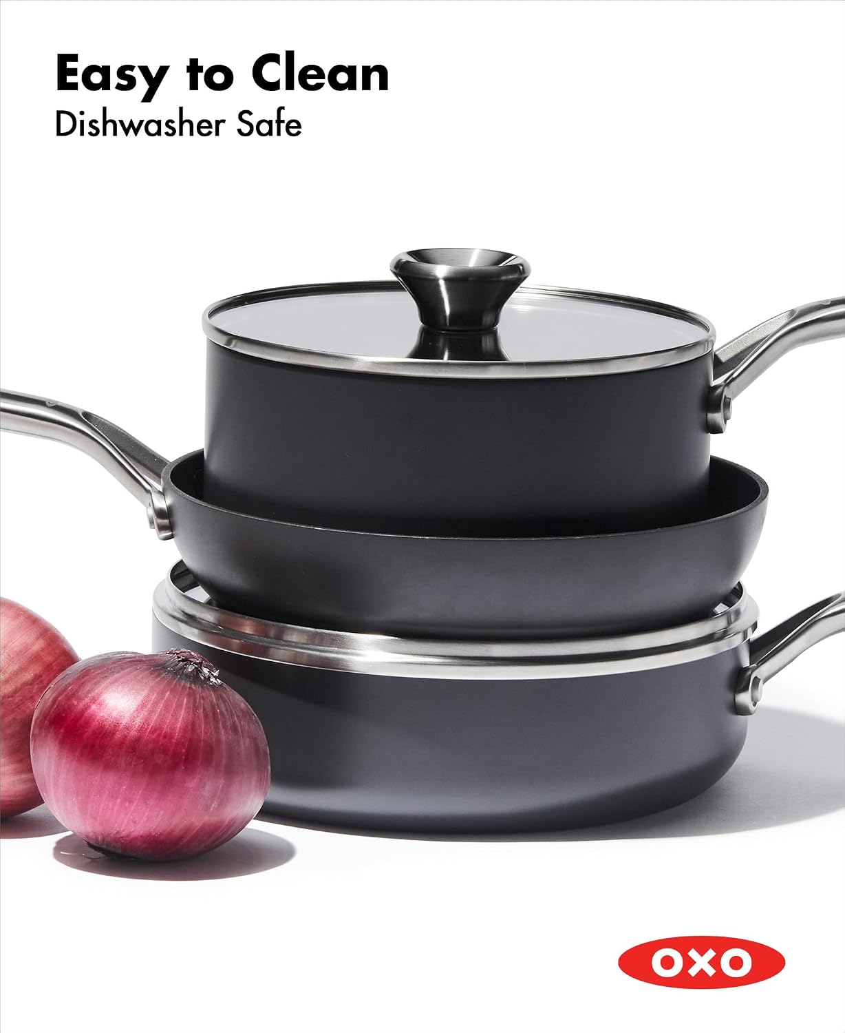 OXO Professional 5 Piece Cookware Pots and Pans Set, Hard Anodized Ceramic Nonstick PFAS-Free, Stainless Steel Handles, Induction Suitable, Diamond Reinforced Coating, Dishwasher and Oven Safe, Black