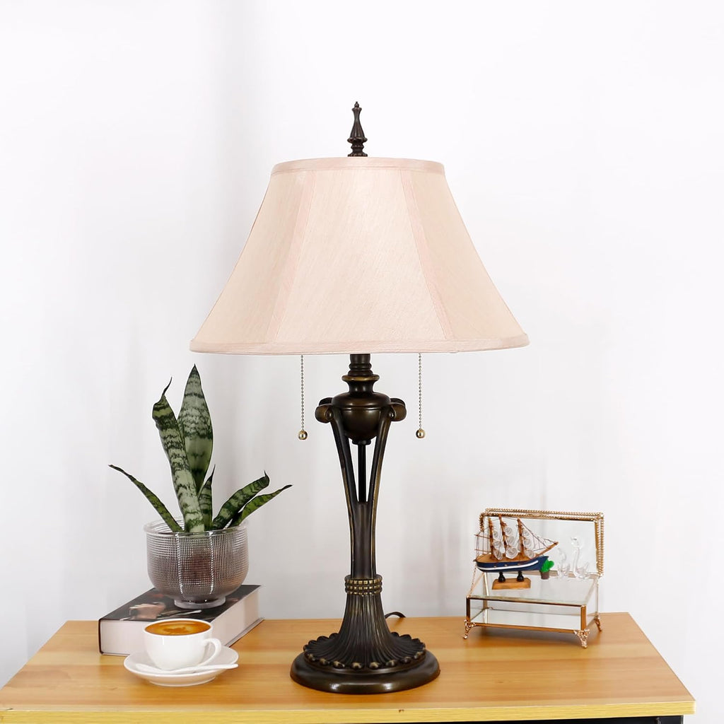 Farmhouse Table Lamp Antique Resin Base Traditional Rustic Mid-Century Large Desk Lamp 27 Inch Tall for Living Room Office Bedroom