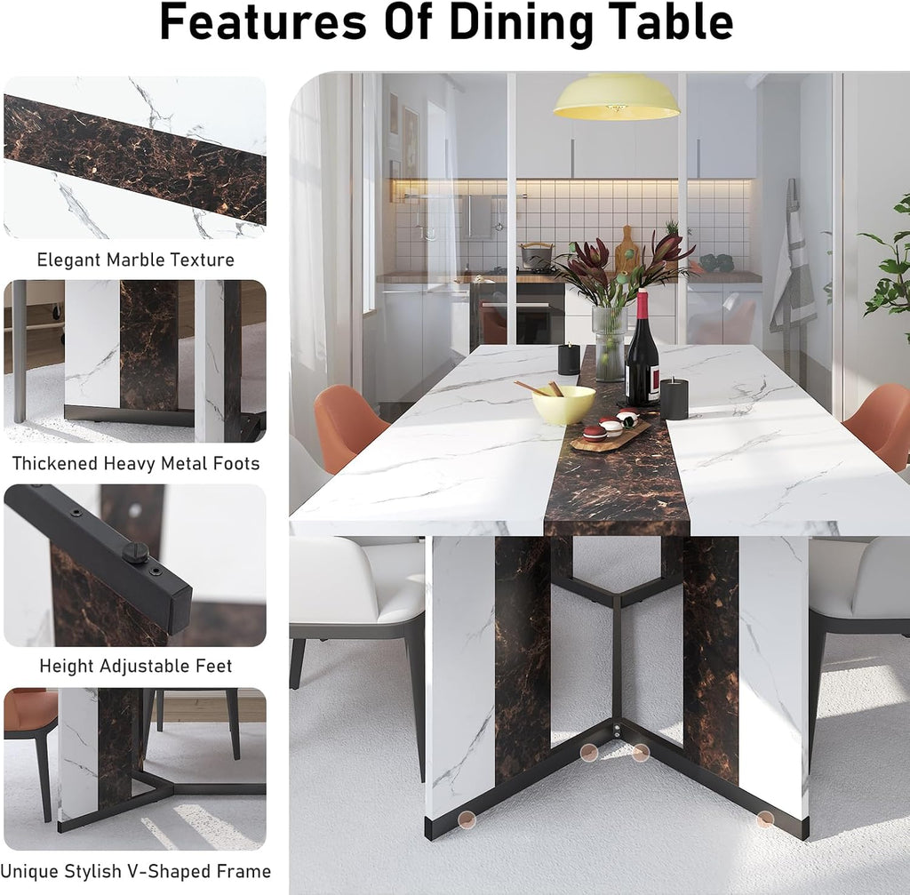 Hlivelood 70Inch Large Dining Table for 4 6 People,Wooden Rectangular Kitchen Table W/Waterproof Tabletop,Large Rectangle Furniture W/Adjustable Legs,White Dinner Table for Kitchen Dining Room(71IN)