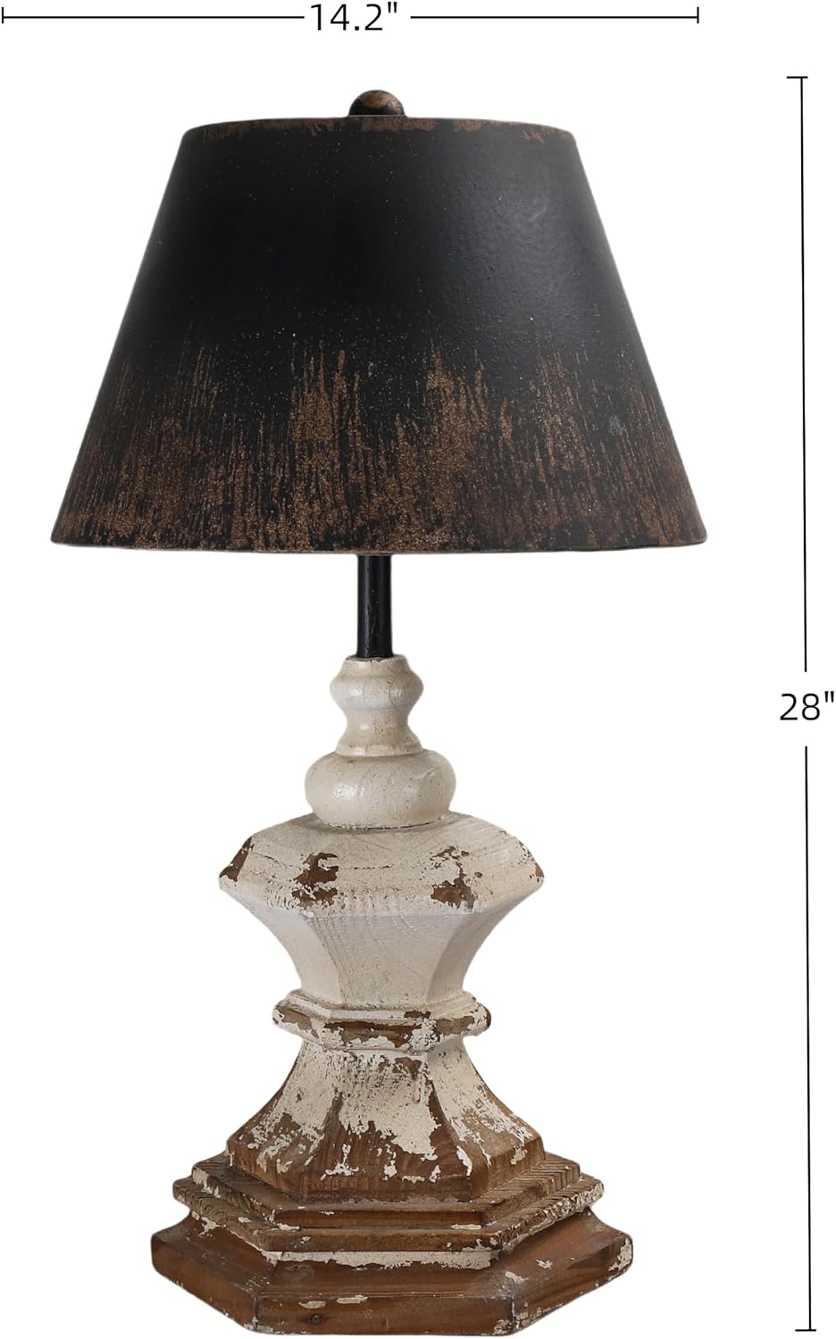 Vintage Table Lamp with Black Distressed Shade, 28' Tall Classic Pedestal Base, Rustic Farmhouse Bedside or Entryway Lighting Fixture