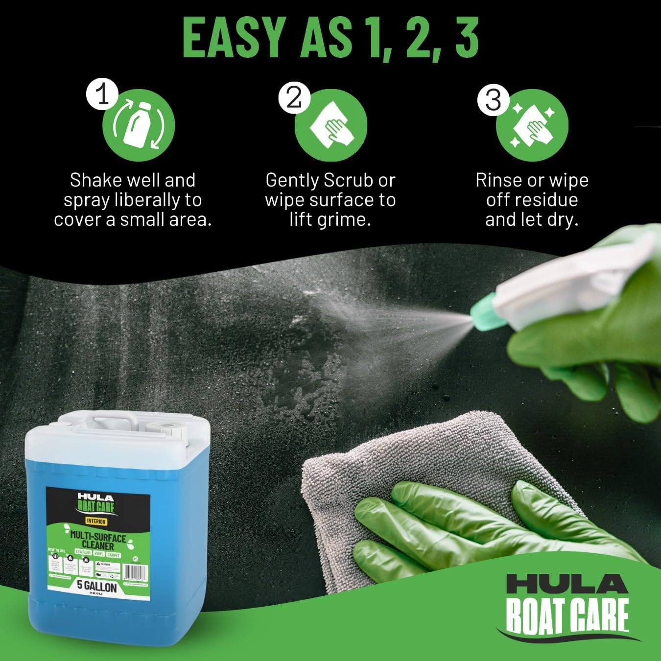 Hula Multi-Surface Cleaner — EVA Foam, Vinyl, and Carpet, 5 Gallon — Bulk Marine Interior Cleaner for Detailers and Fleets, Biodegradable, Made in USA