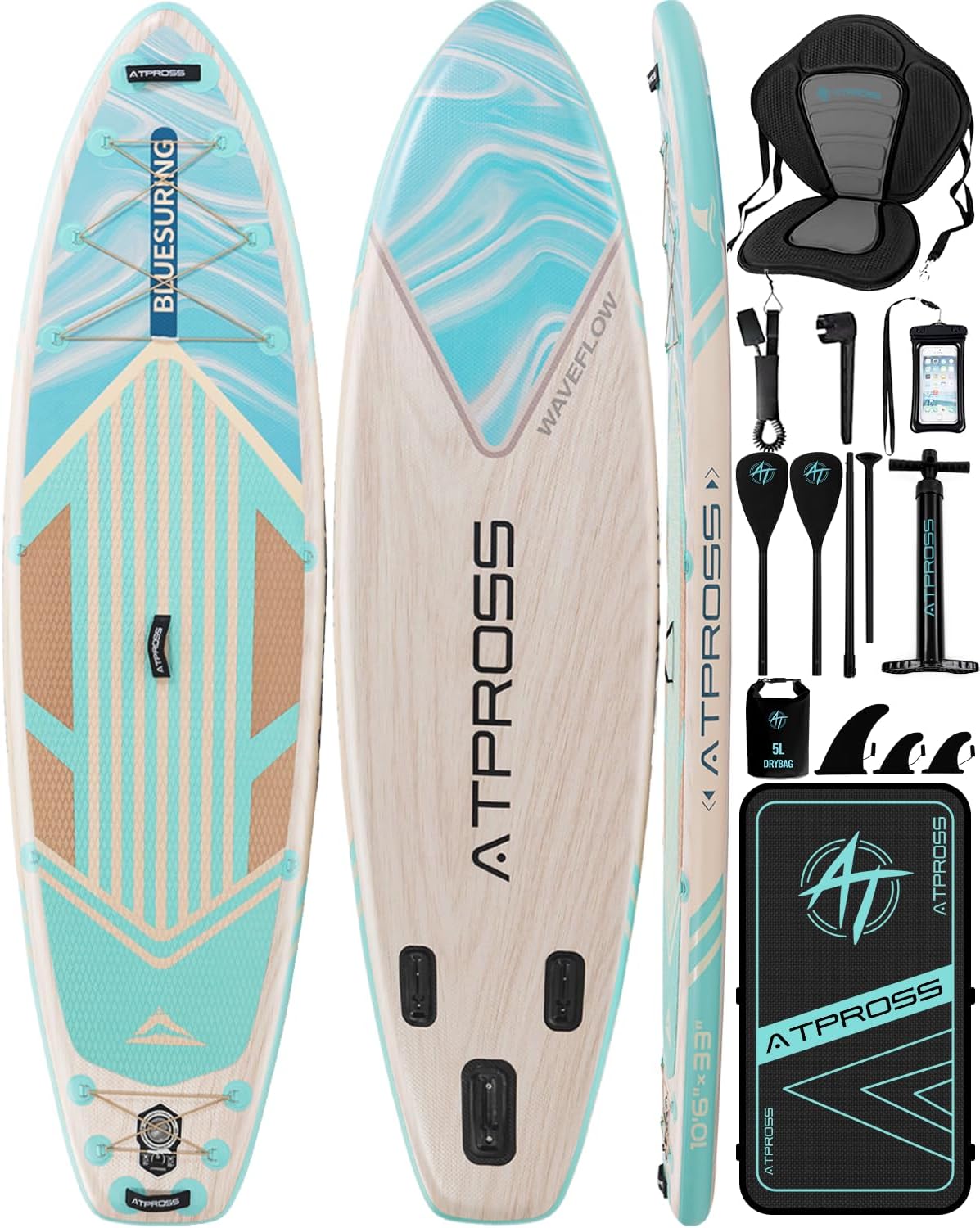 10'6''x33''Inflatable Stand Up Paddle Board, 400lbs Extra Wide Stand Up Paddleboard with Kayak Seat, Anti-Slip EVA Deck Premium SUP Accessories Kit, Non-Slip Stable Deck Boat