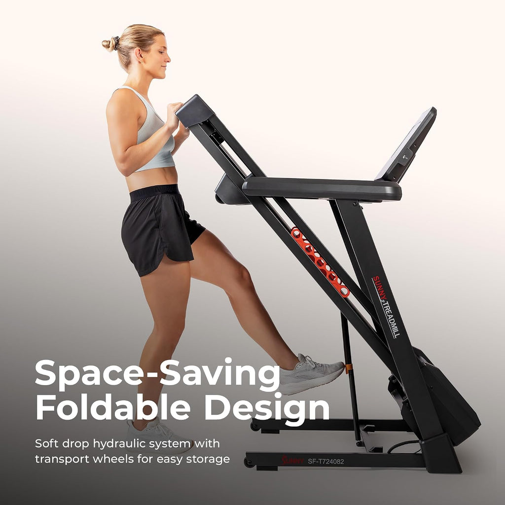 Sunny Health & Fitness Exercise Treadmills Double Deck Sizes and Incline Features with Bluetooth & SunnyFit App