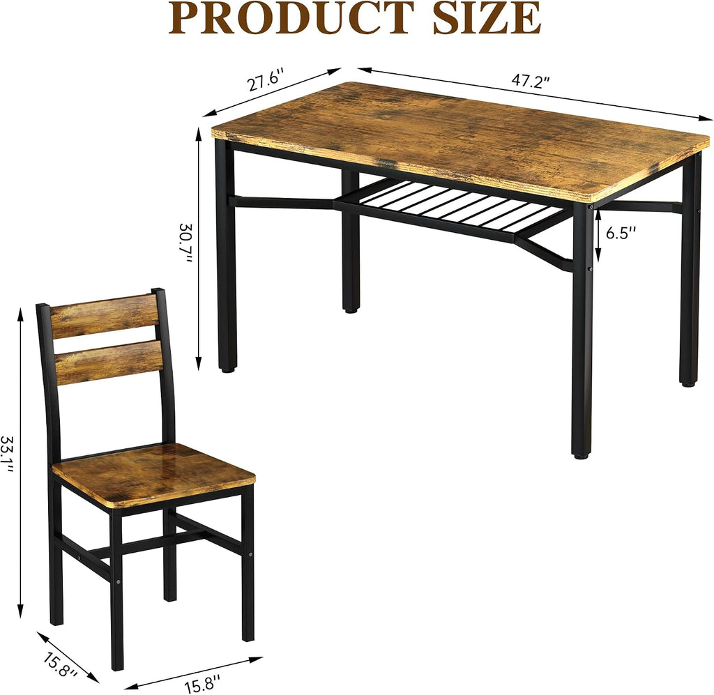 Hooseng Dining Table Set for 4, Wood Kitchen Table Chairs Set with Storage, Farmhouse 5 Piece Dining Room Table Set, Space-Saving Dinette Set for Breakfast Nook, Apartment