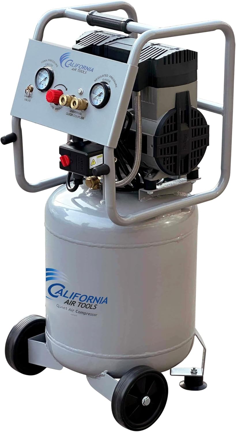 California Air Tools 10020C 2.0 HP Ultra Quiet and Oil-Free Air Compressor, 10 Gallon Steel Tank with Wheels, 70 dBA Noise Level