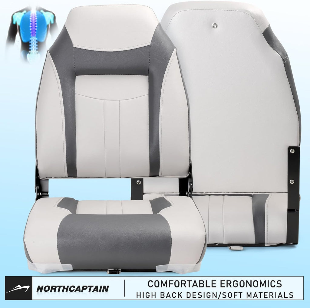 NORTHCAPTAIN S1 Deluxe A Pair of Marine High Back/Low Back Folding Fishing Boat Seat for Fishing, Bass/Jon/Pontoon Boat Chairs, 4 Mounting Screws Included