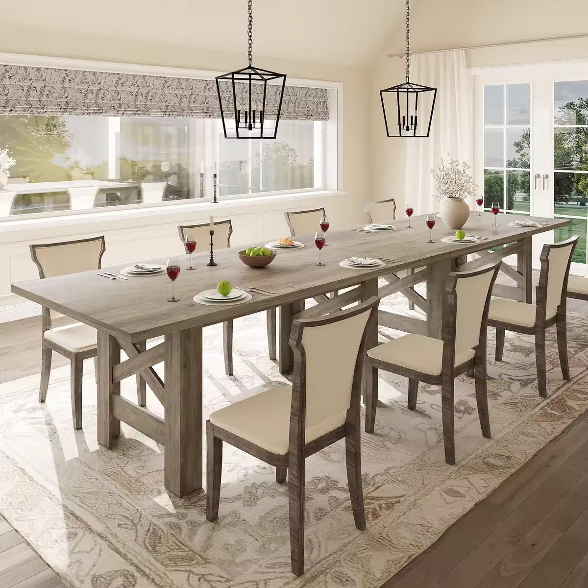 Garvee Wood Farmhouse Dining Table for 6-8, Heavy Duty Large Kitchen Table, 70.87' Long Rectangular Dining Room Tables with Strong Legs, Thickness Tabletop, for Big Family, Dinette, Rustic Gray