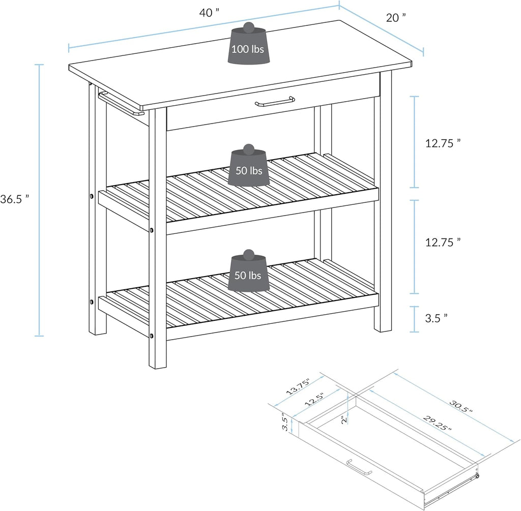 Kitchen Island with Solid Wood Top, Natural/Hunter Green
