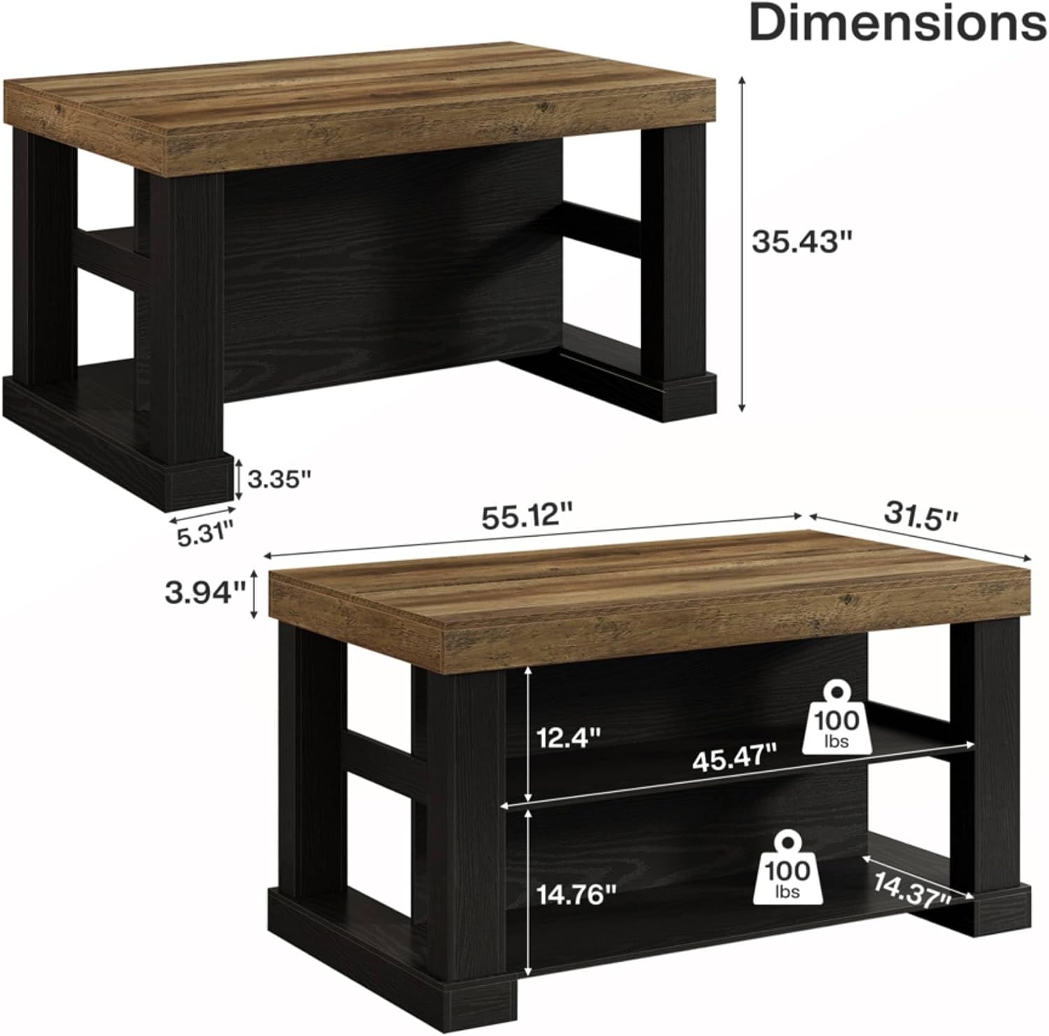 Tribesigns Bar Table, 55-Inch Counter Height Pub Table with Storage Shelves, High Top Kitchen Dining Table, Rectangle Wood Home Bar Unit for Dining Room, Bistro, Black and Brown