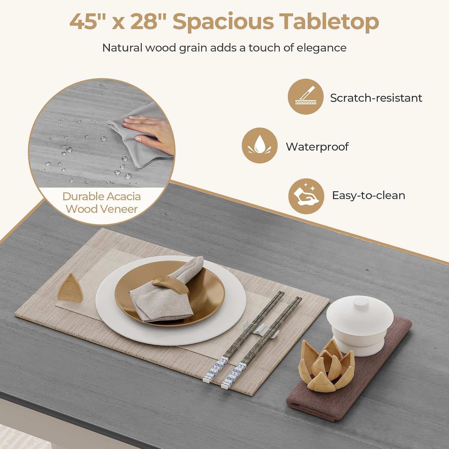 Giantex 5-Piece Dining Table Set for 4, 45' Rectangular Kitchen Table and Chairs Set with Solid Rubber Wood Legs, Space Saving Dinette Set for Small Space, Breakfast Nook, Restaurant (Grey)