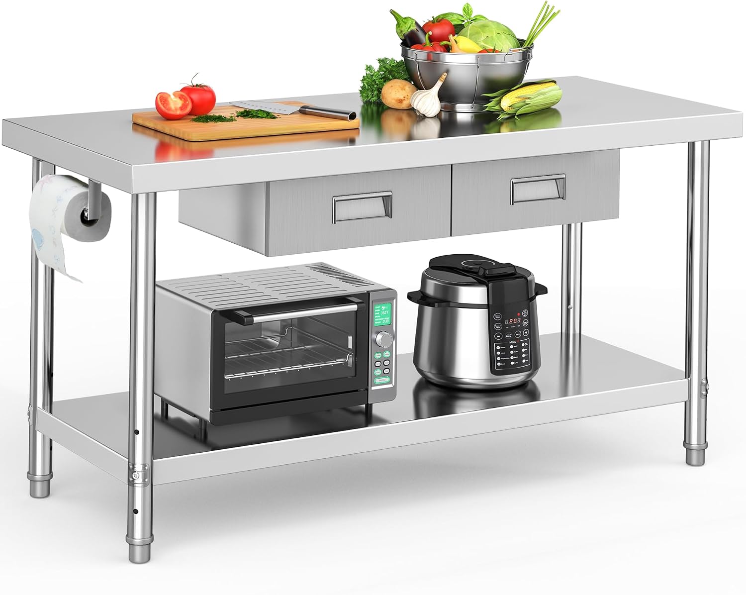 YITAHOME 60' X 24' Stainless Steel Table with Paper Towel Holder and 2 Drawers, NSF Work Table with Drawer, Metal Table Prep Table for Home Kitchen Restaurant Garage Warehouse