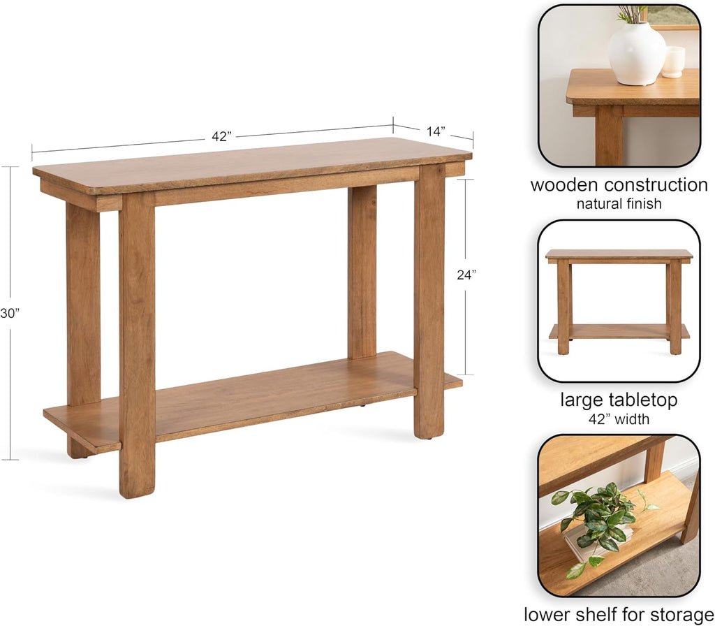 Kate and Laurel Foxford Tiered Rectangle Console Table, 42 x 14 x 30, Natural Brown, Transitional Two-Tier Wood Entryway Table with Storage for Use as Living Room Behind Couch Table