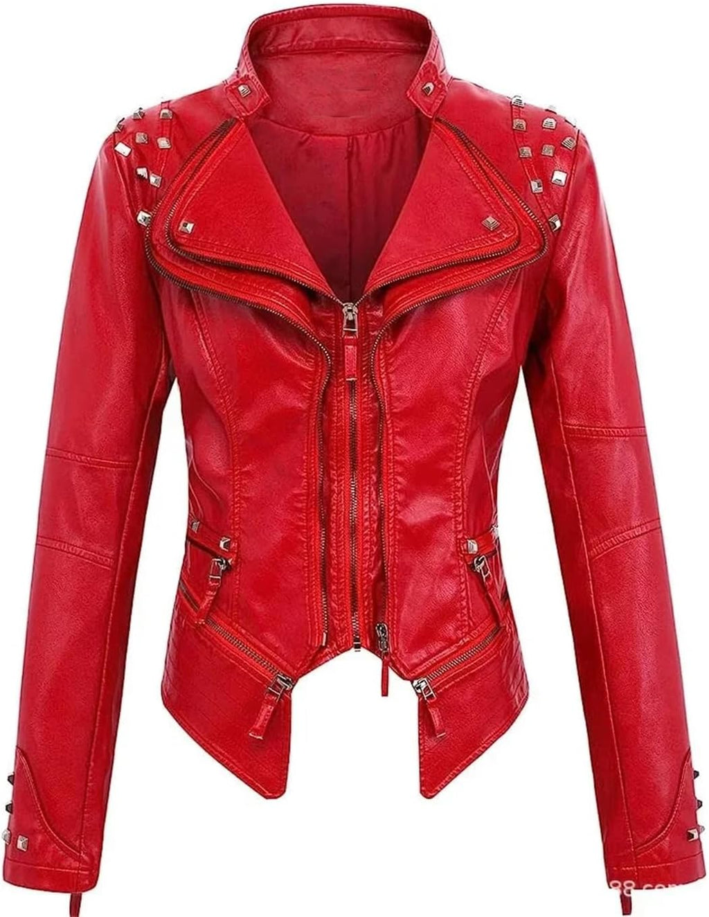 Women's PU Leather Jacket Rivet Decor Lapel Short Biker Coat Washed Casual Spring Autumn Fashion Outerwear