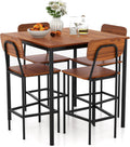 Giantex 5-Piece Dining Table Set W/Counter Height Table & 4 Bar Stools, Industrial Kitchen Dining Table Set W/Footrest & Backrest, Space-Saving Dinette Set for Pub, Dining Room, Restaurant (Walnut)