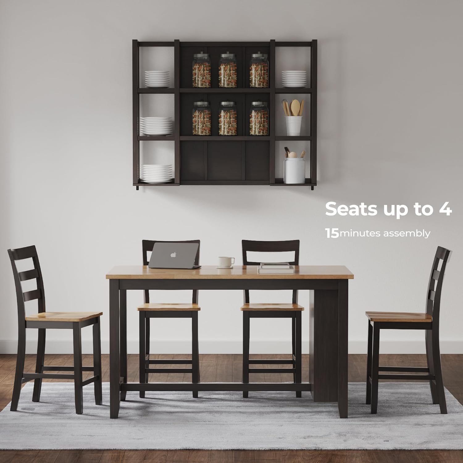 Signature Design by Ashley Gesthaven Contemporary Counter Height Dining Table with 3 Shelves and Trestle Base, Light Brown & Dark Brown