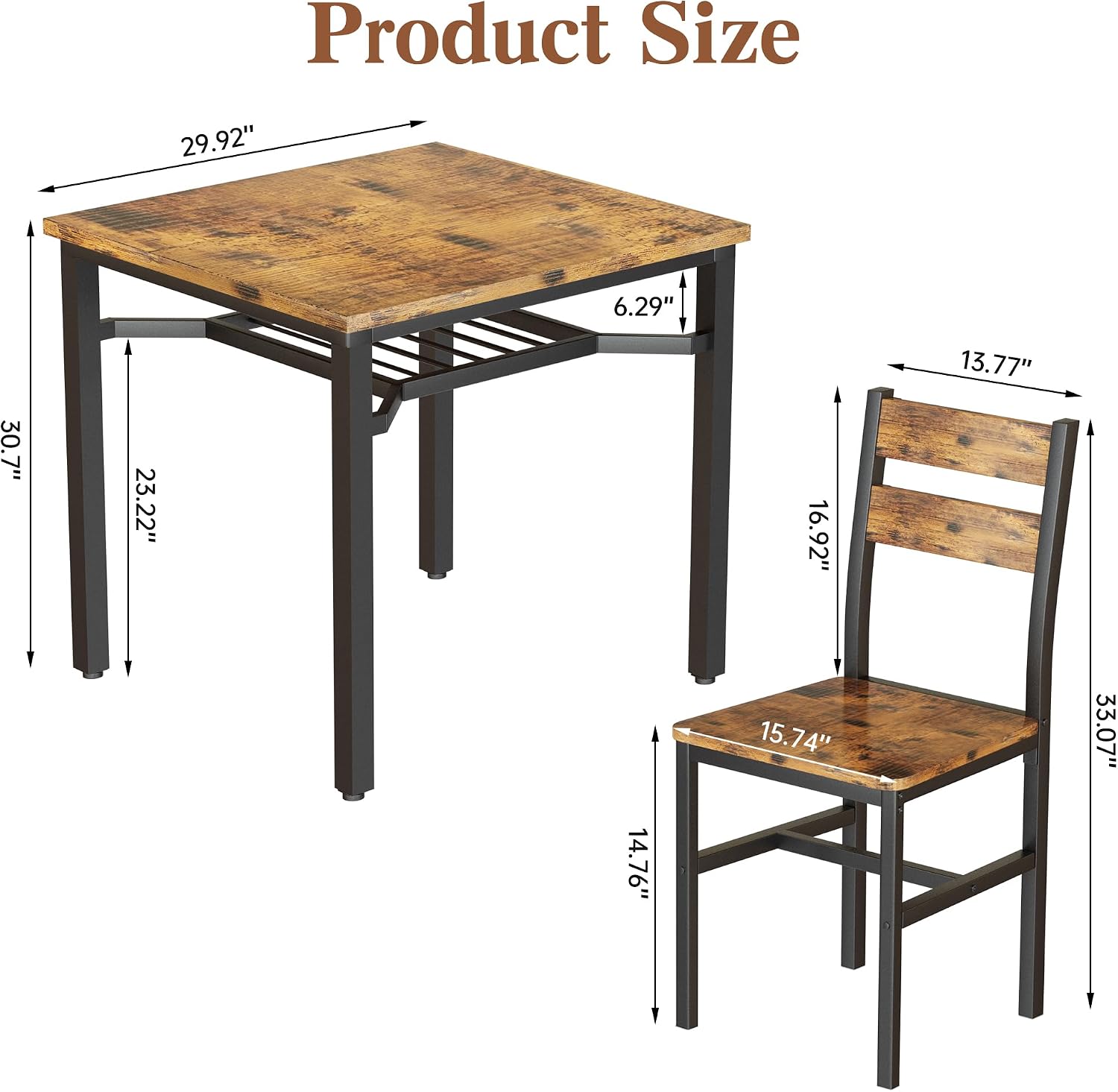Hooseng 3 Piece Dining Table Set for 2, Small Wooden Kitchen Table with Storage, Farmhouse Square Dinette Set for Dining Room, Breakfast Nook, Apartment, Small Space