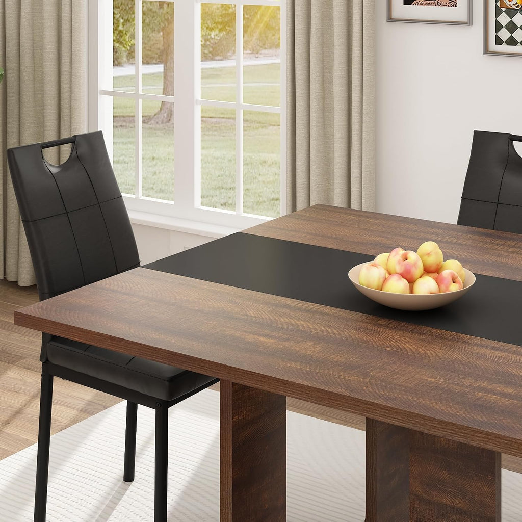 Squireewo 70 INCH Dining Table for 4 6 People, Modern Wooden Dining Table W/Thickened Waterproof Tabletop, Rectangle Dinner Table with Heavy Duty Legs for Kitchen, Dining Room (Brown&Black)