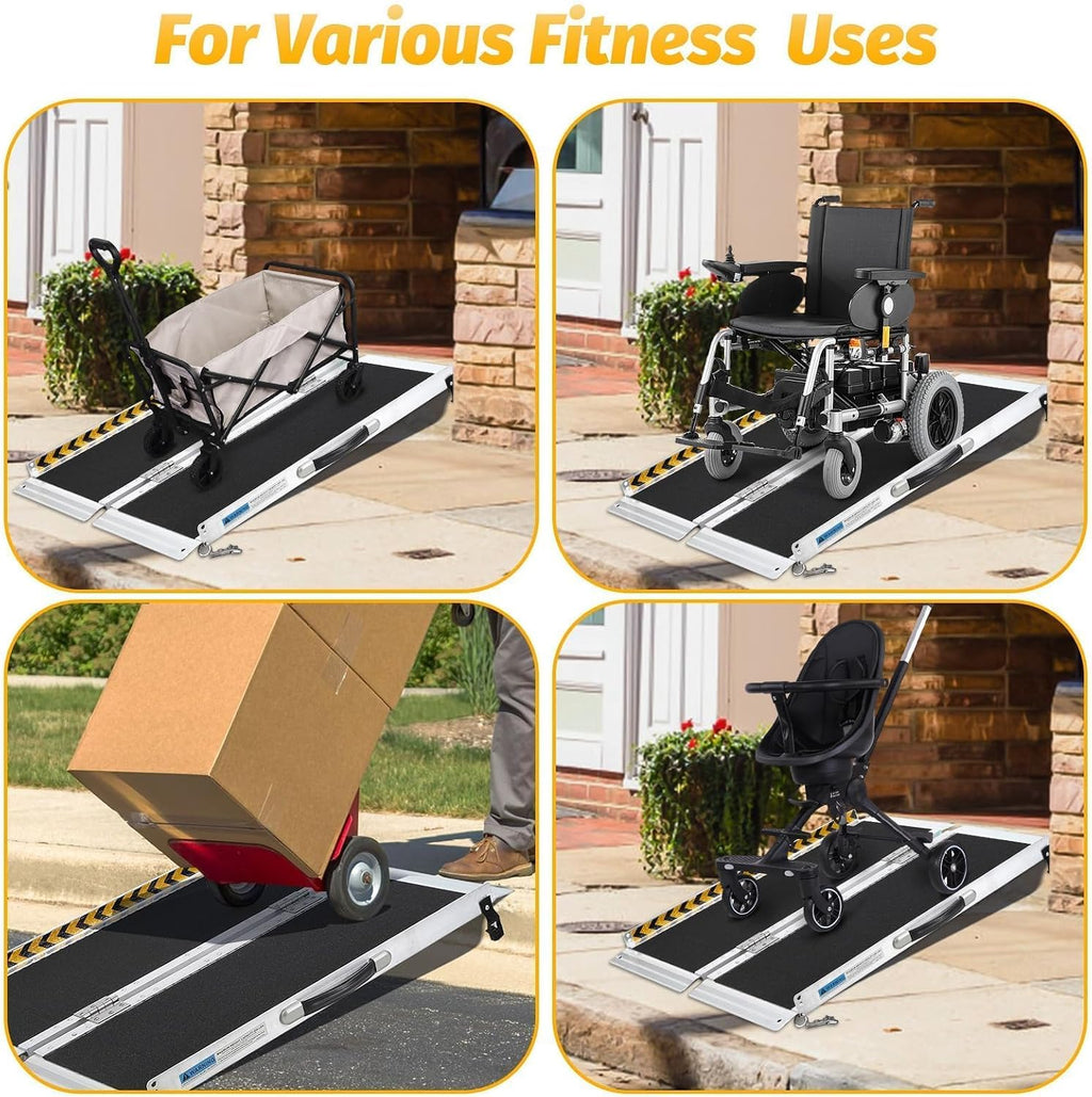 6FT Portable Wheelchair Ramp, Portable Access Ramp with Textured Surface, Reflective Edges & Carry Handle, Aluminum Folding Mobility Ramps for Threshold, Steps, Curbs, Doorways