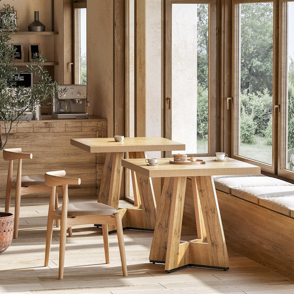 LITTLE TREE 31.5' Square Dining Table for 4, Small Space Kitchen Table with Pedestal Base, Farmhouse Wood Tables for Apartment, Dining Room & Living Room, Ideal for Cafe & Restaurant Use (Brown)