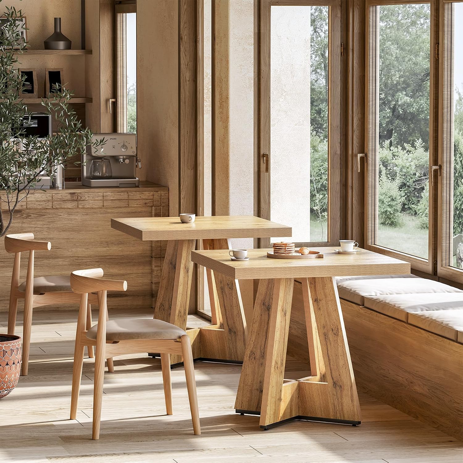 LITTLE TREE 31.5' Square Dining Table for 4, Small Space Kitchen Table with Pedestal Base, Farmhouse Wood Tables for Apartment, Dining Room & Living Room, Ideal for Cafe & Restaurant Use (Brown)