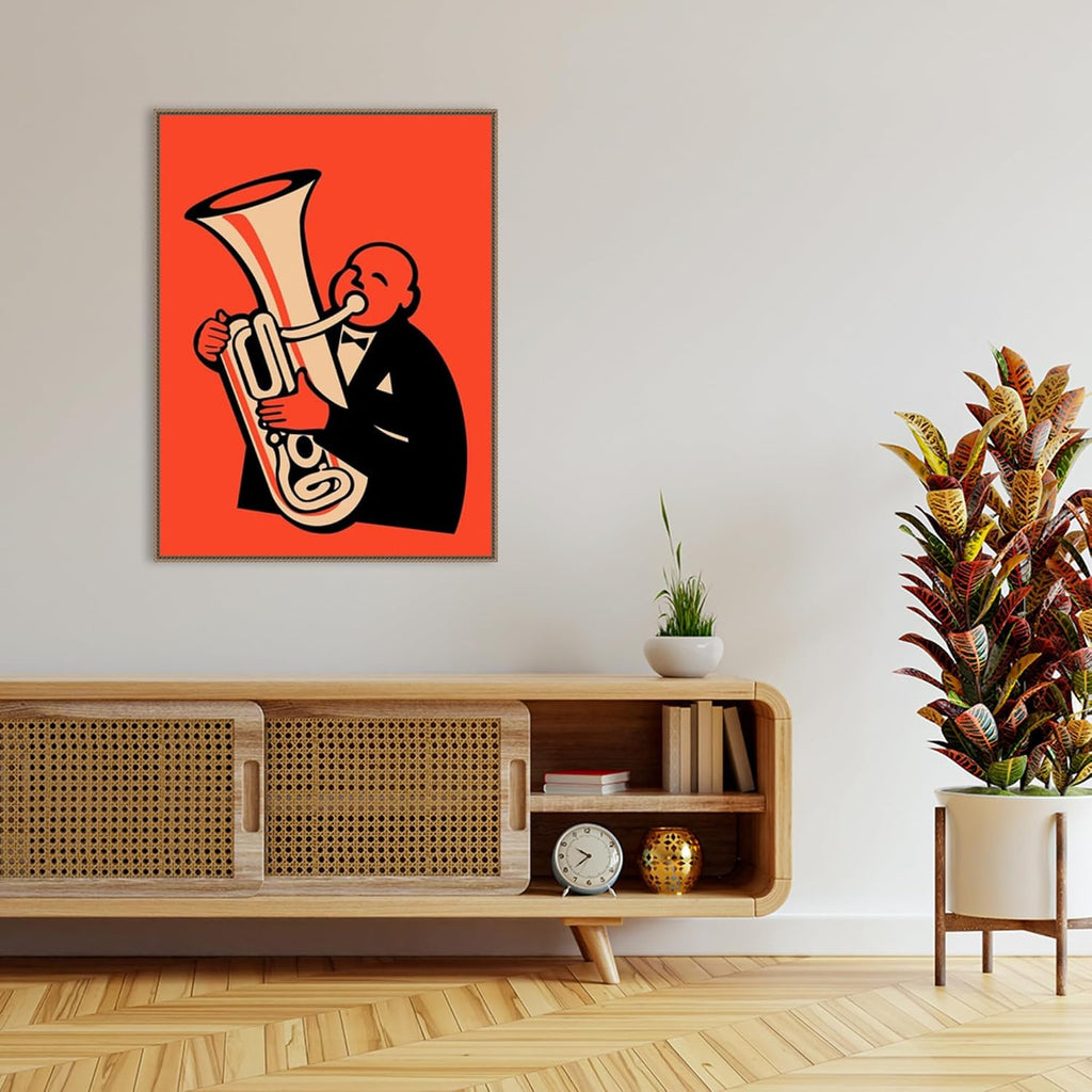 Amanti Art Framed Canvas Wall Art 42x32 The Tuba by Mark Rogan, Framed Wall Art Canvas, Music Artwork, Traditional Decor, Oversize Poster Painting for Living Room, Bedroom, Bathroom, Kitchen, Office