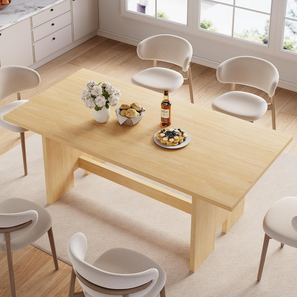 Jocoevol 63' Folding Dining Table for 4-6, Modern Dining Room Table with Large Foldable Tabletop & Legs, Wood Dining Tables for Kitchen Dining Room, Console Table for Living Room(Natural)