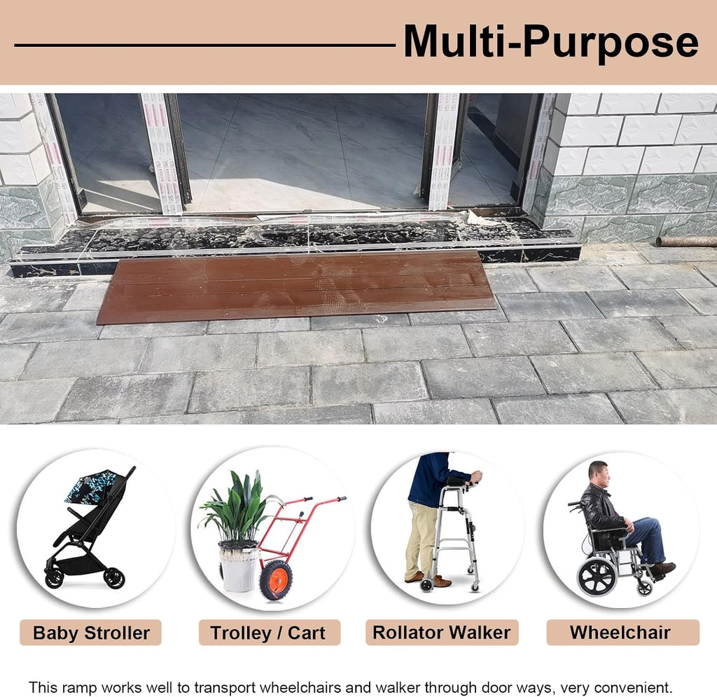 JYDQM Wheelchair Ramp Portable Curb/Kerb Ramp Brown Wooden Threshold Ramps, 3' / 5' Rise, 19.7/21.6/23.6/25.6/27.6/29.5/31/33/35/37 Inch Wide, Doorways Access(Size:48x60x8cm/18.8x23.6x3in)