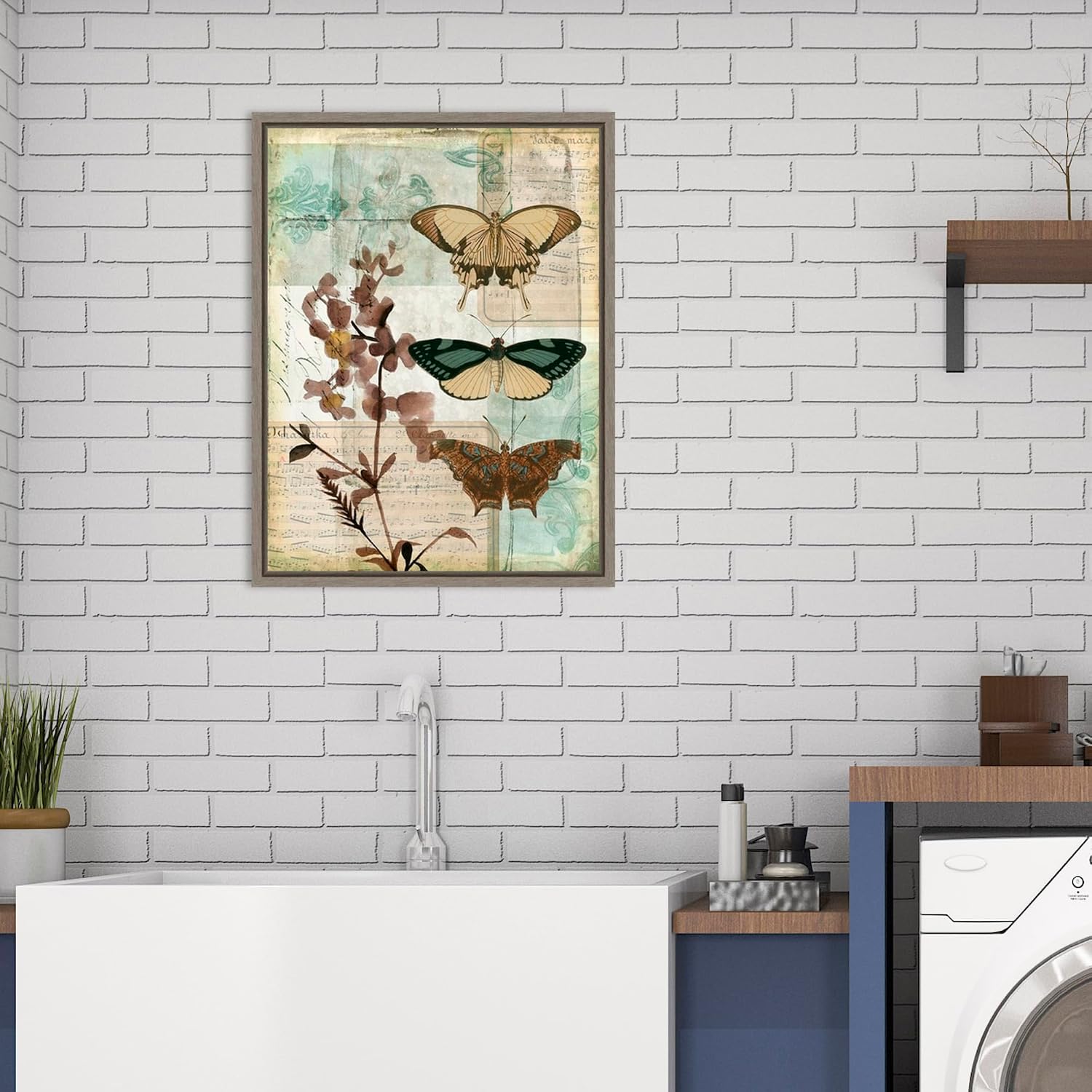 Amanti Art Framed Canvas Wall Art 24x18 Music Box Butterflies II by Jennifer Goldberger, Framed Wall Art Canvas, Animals Artwork, Country Rustic Decor, Medium Poster Painting for Living Room, Bedroom