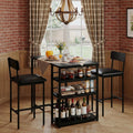 GarveeHome Dining Table Set for 2, Counter Height Kitchen Table with 2 Upholstered Bar Stools, Dining Table and Chairs Set with Storage Shelves, for Small Space, Apartment, Studio, Retro Black