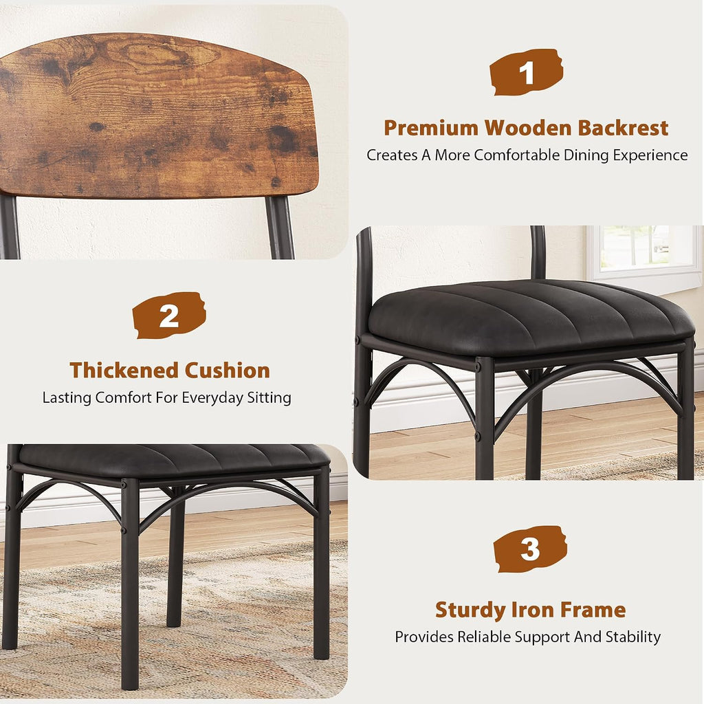 Jocoevol Dining Chairs Set of 4 - Upholstered Dining Room Chairs with PU Leather, Industrial Kitchen Chairs with Wooden Backrest and Thickened Metal Legs, for Dining Room, Living Room (Vintage)