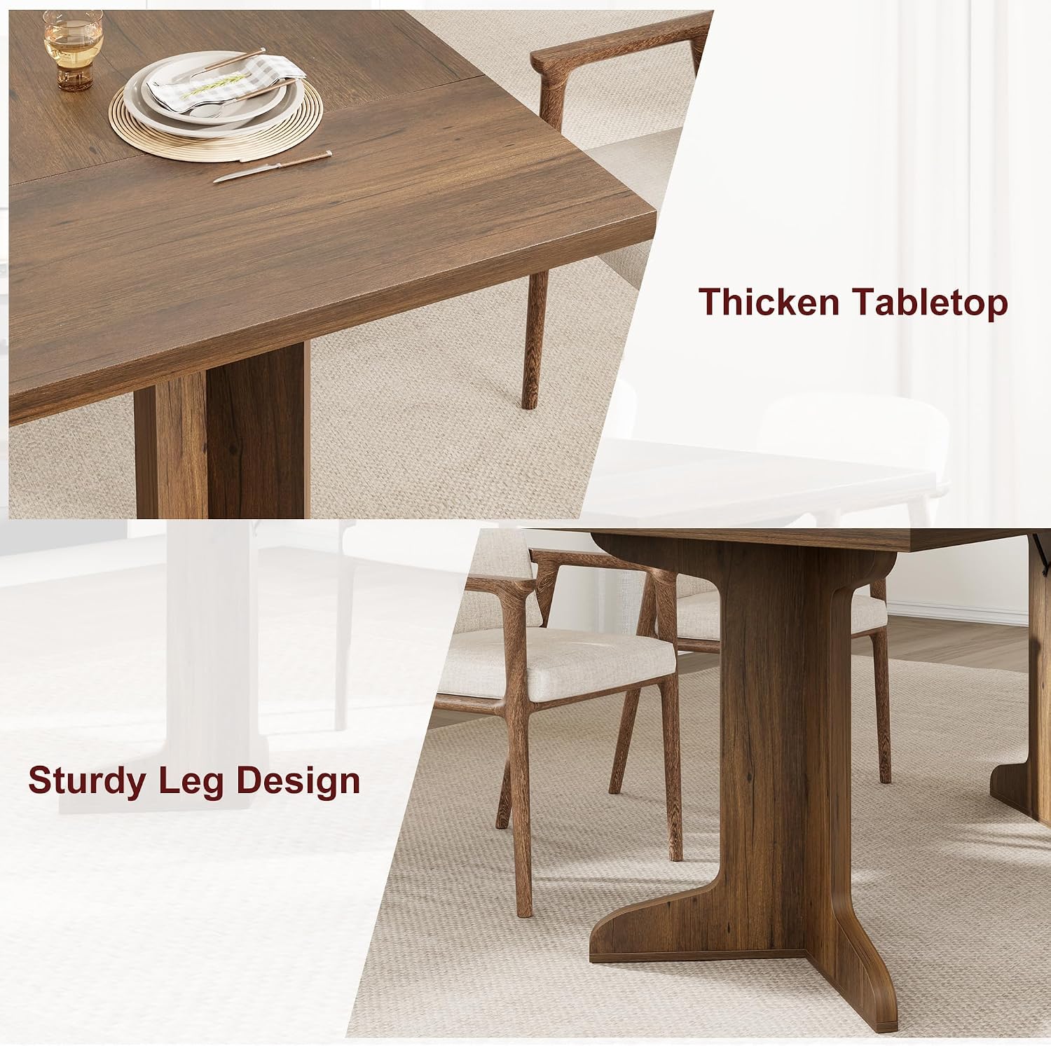 Garvee 71' Large Dining Table for 6 to 8 People, Modern Dinner Table with Unique Wooden Legs, Rectangle Dining Table for Kitchen, Dining Room & Living Room, Walnut