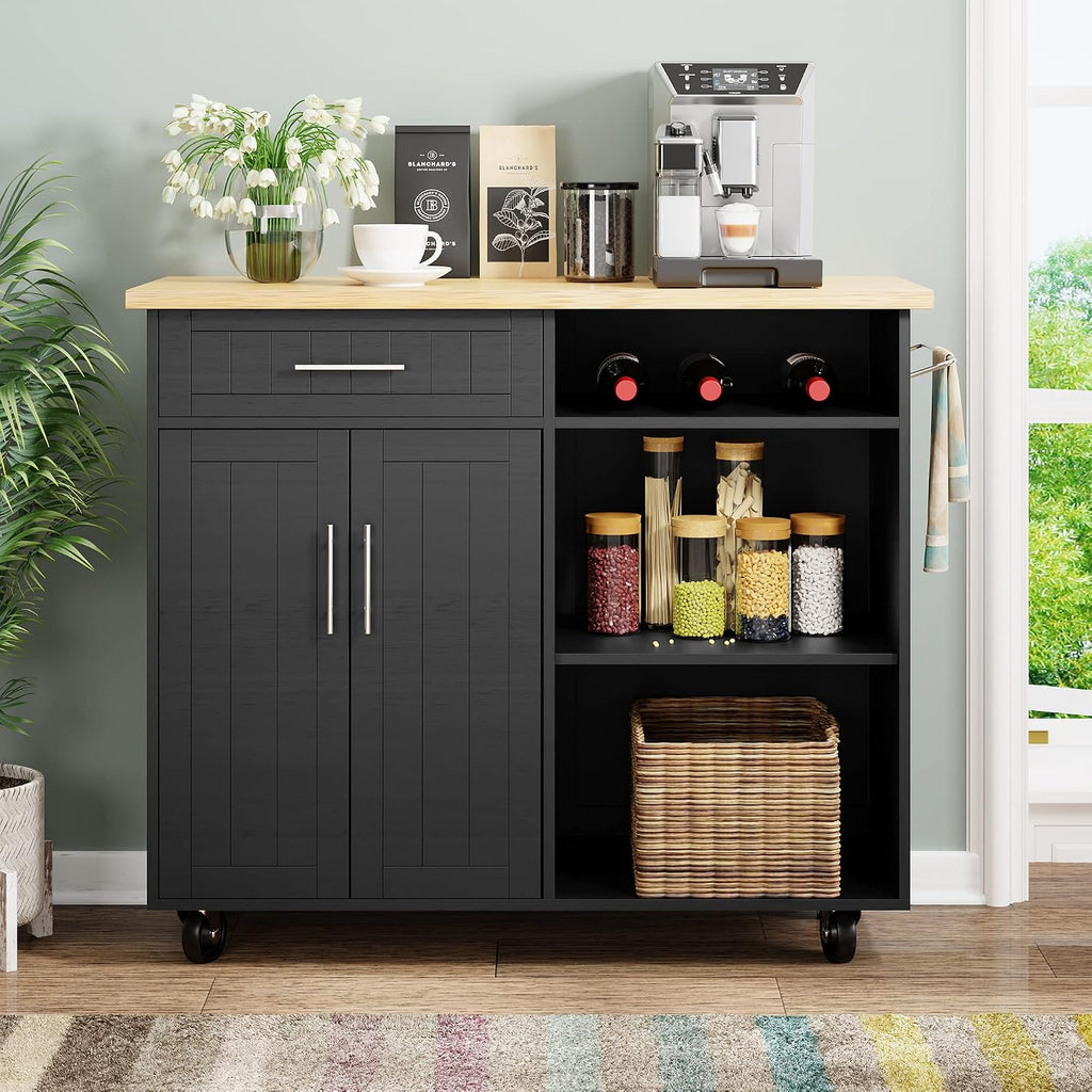 Shintenchi Kitchen Island Cart with Storage,Rolling Kitchen Island Side Table on Wheels with Large Worktop,Storage Cabinet,Towel Rack and Drawers for Kitchen,Dinning Room, White