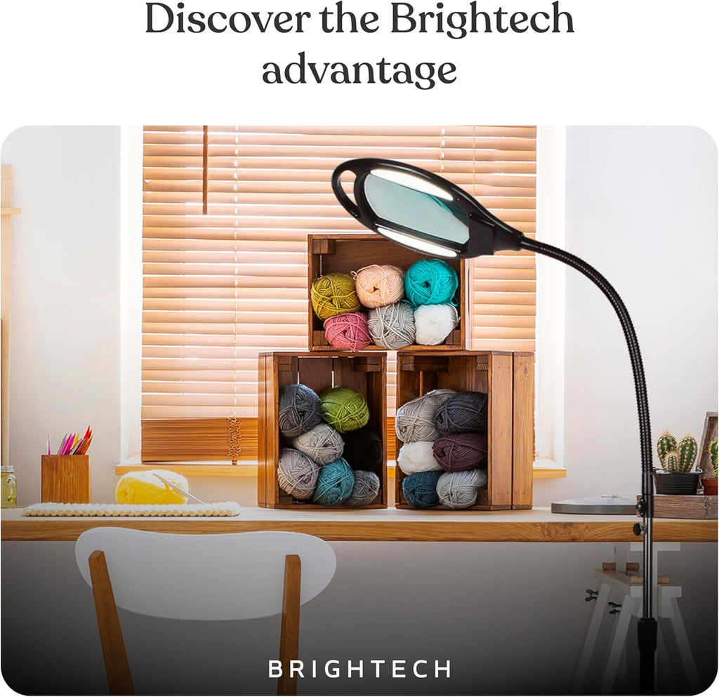 Brightech LightView Pro Magnifying Floor Lamp - Hands Free Magnifier with Bright LED Light for Reading - Work Light with Flexible Gooseneck - Standing Mag Lamp
