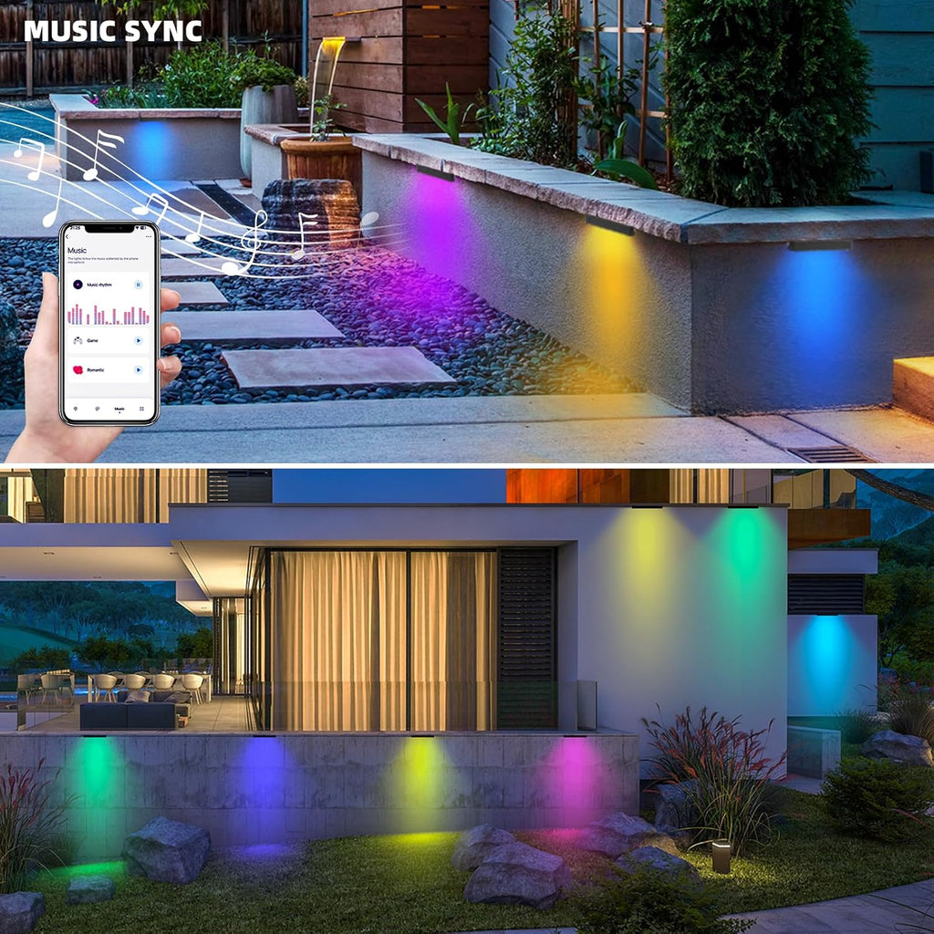 8 Pack 7 Inch 5W Retaining Wall Lights Outdoor, RGBCW LED Hardscape Lighting Color Changing, Low Voltage Landscape Lights 12V AC/DC, IP65 Waterproof Paver Lights Smart APP & Remote Control, FCC Listed