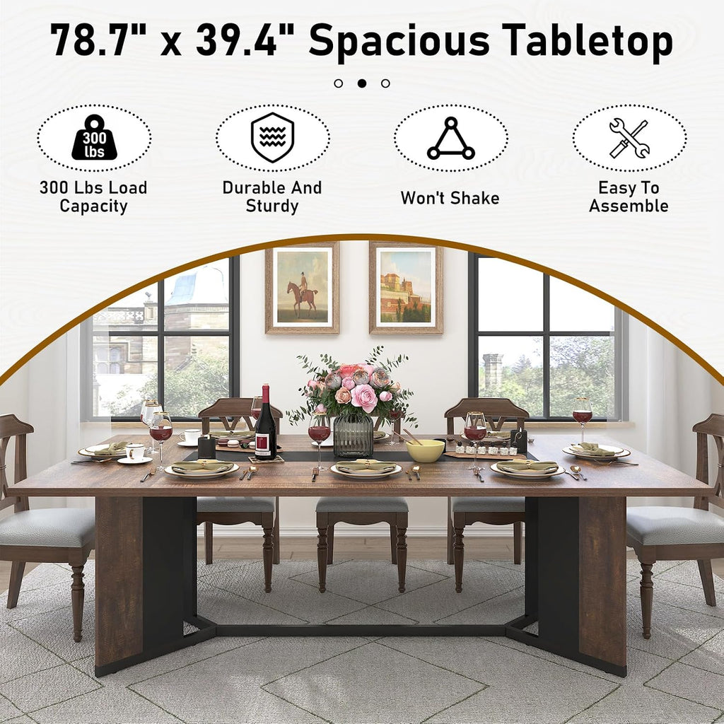 Hlivelood 78Inch Large Dining Table for 6 8 People,Wooden Rectangular Kitchen Table W/Waterproof Tabletop,Large Rectangle Furniture W/Adjustable Legs,Brown Dinner Table for Kitchen Dining Room(78IN)