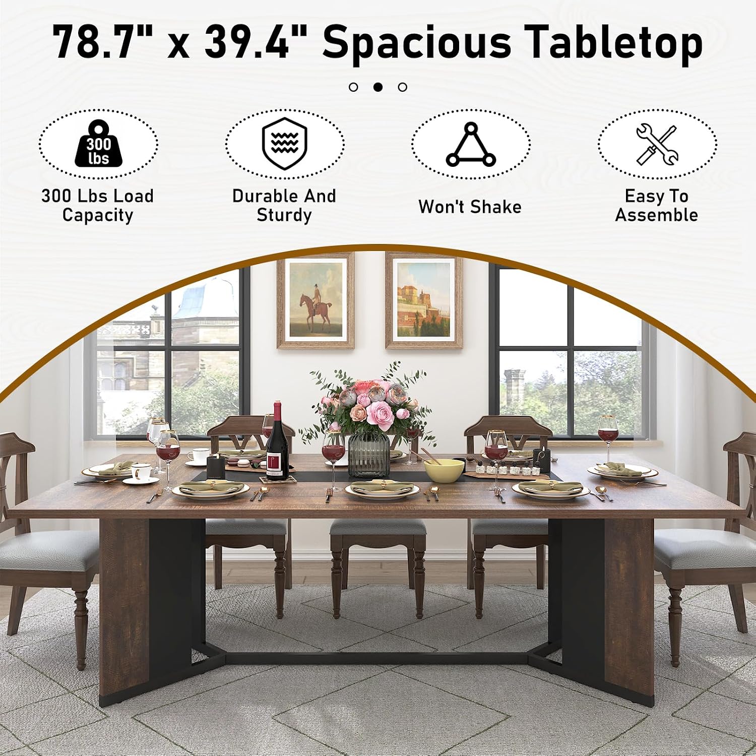 Hlivelood 78Inch Large Dining Table for 6 8 People,Wooden Rectangular Kitchen Table W/Waterproof Tabletop,Large Rectangle Furniture W/Adjustable Legs,Brown Dinner Table for Kitchen Dining Room(78IN)