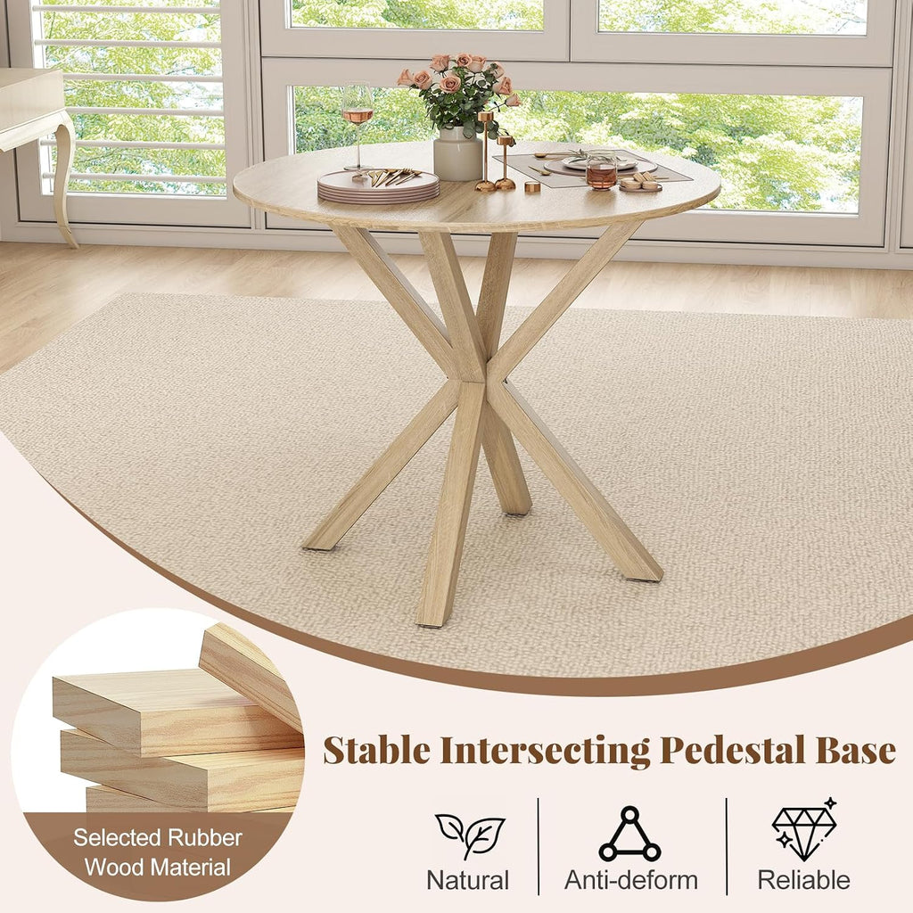 Giantex 36' Round Dining Table for 4, Farmhouse Kitchen Table with Rubber Wood Legs, Adjustable Foot Pads, Dining Room Tables for Dinette, Small Space, Dinner, Living Room, Restaurant, Oak
