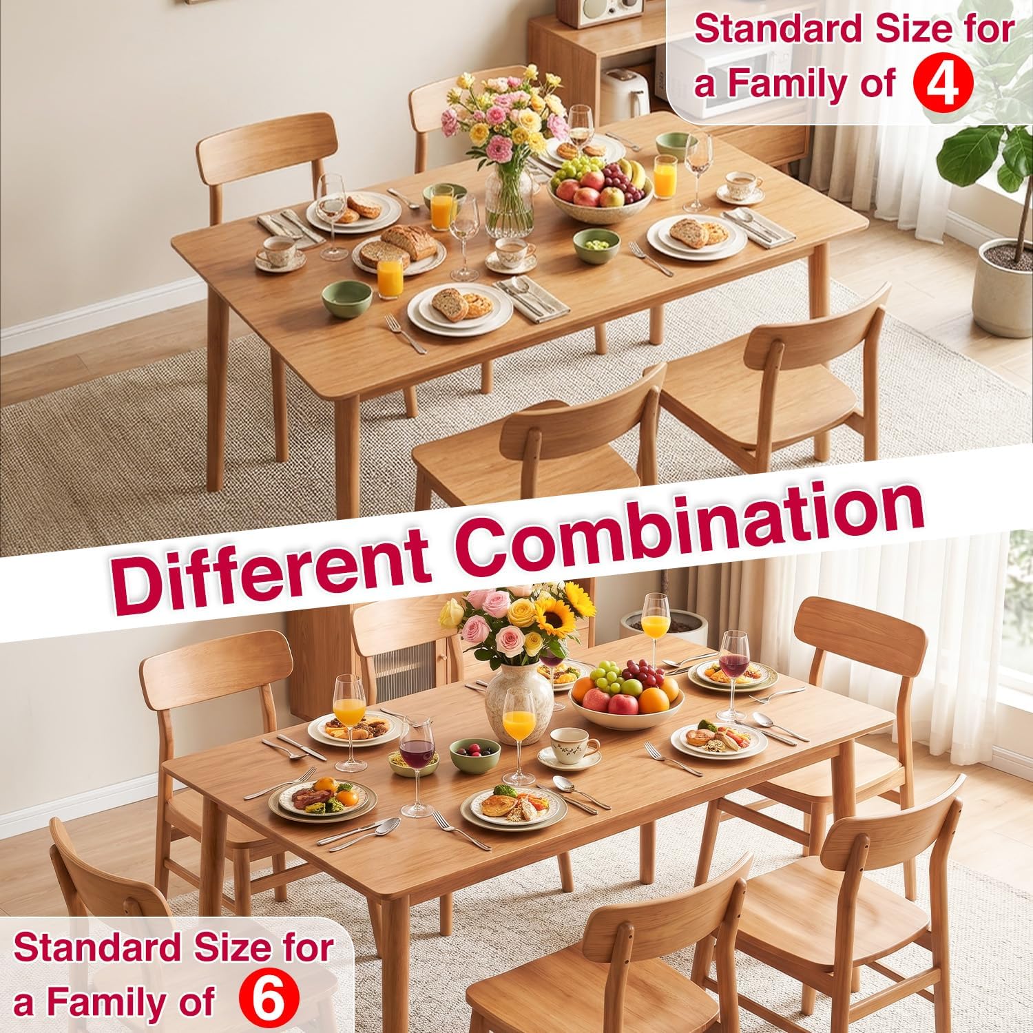 FDW 47 Inches Dining Table, Dining Room for 4 People, Small Rectangular Table for Kitchen, Quick Assembly, Small Spaces Modern Home Furniture Dinner Table, Natural