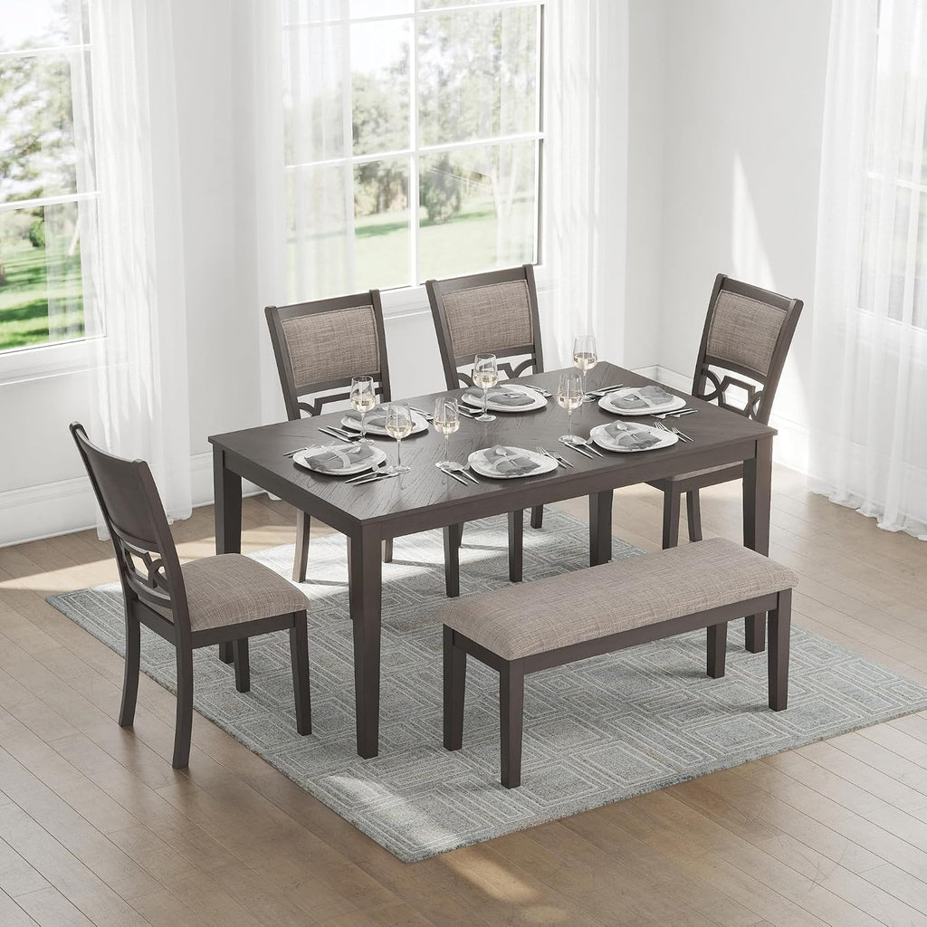 Signature Design by Ashley Wrenning Diamond Patterned Dining Table Set, 4 Upholstered Chairs and Bench, Seats 6, Wood, Gray