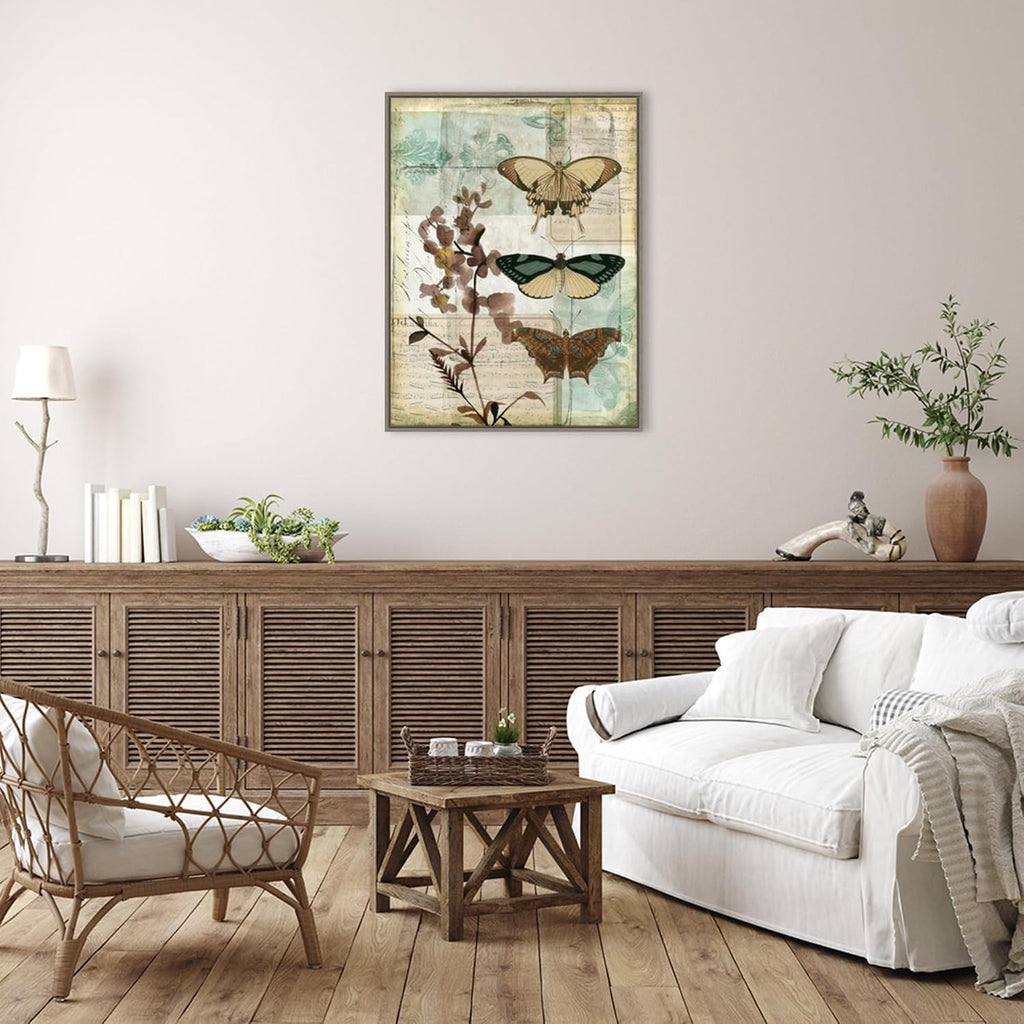 Amanti Art Framed Canvas Wall Art 42x32 Music Box Butterflies II by Jennifer Goldberger, Framed Wall Art Canvas, Animals Artwork, Country Rustic Decor, Oversize Poster Painting for Living Room,