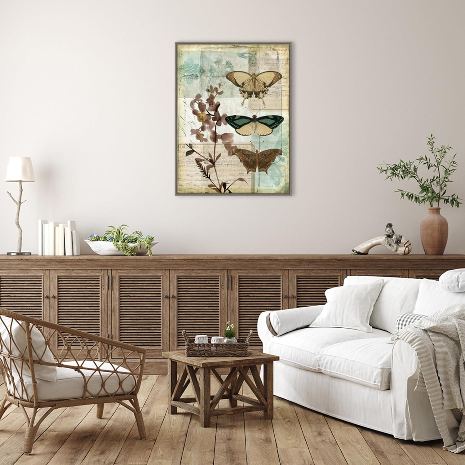 Amanti Art Framed Canvas Wall Art 42x32 Music Box Butterflies II by Jennifer Goldberger, Framed Wall Art Canvas, Animals Artwork, Country Rustic Decor, Oversize Poster Painting for Living Room,