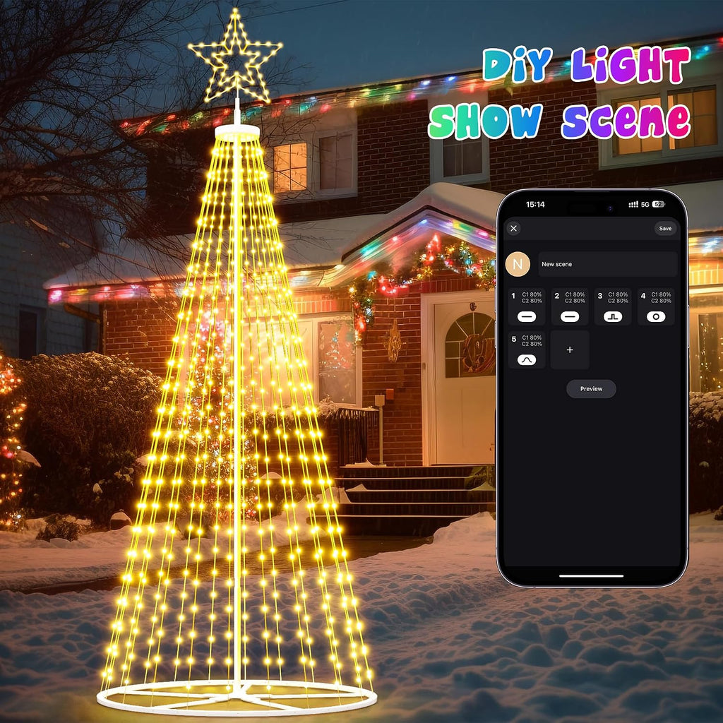 12FT Outdoor Christmas Tree Prelit - LED Outside Christmas Tree Lights with Star, Music Sync, App & Remote Control, Timer, Smart Christmas Lighting Decoration for Garden & Yard Party
