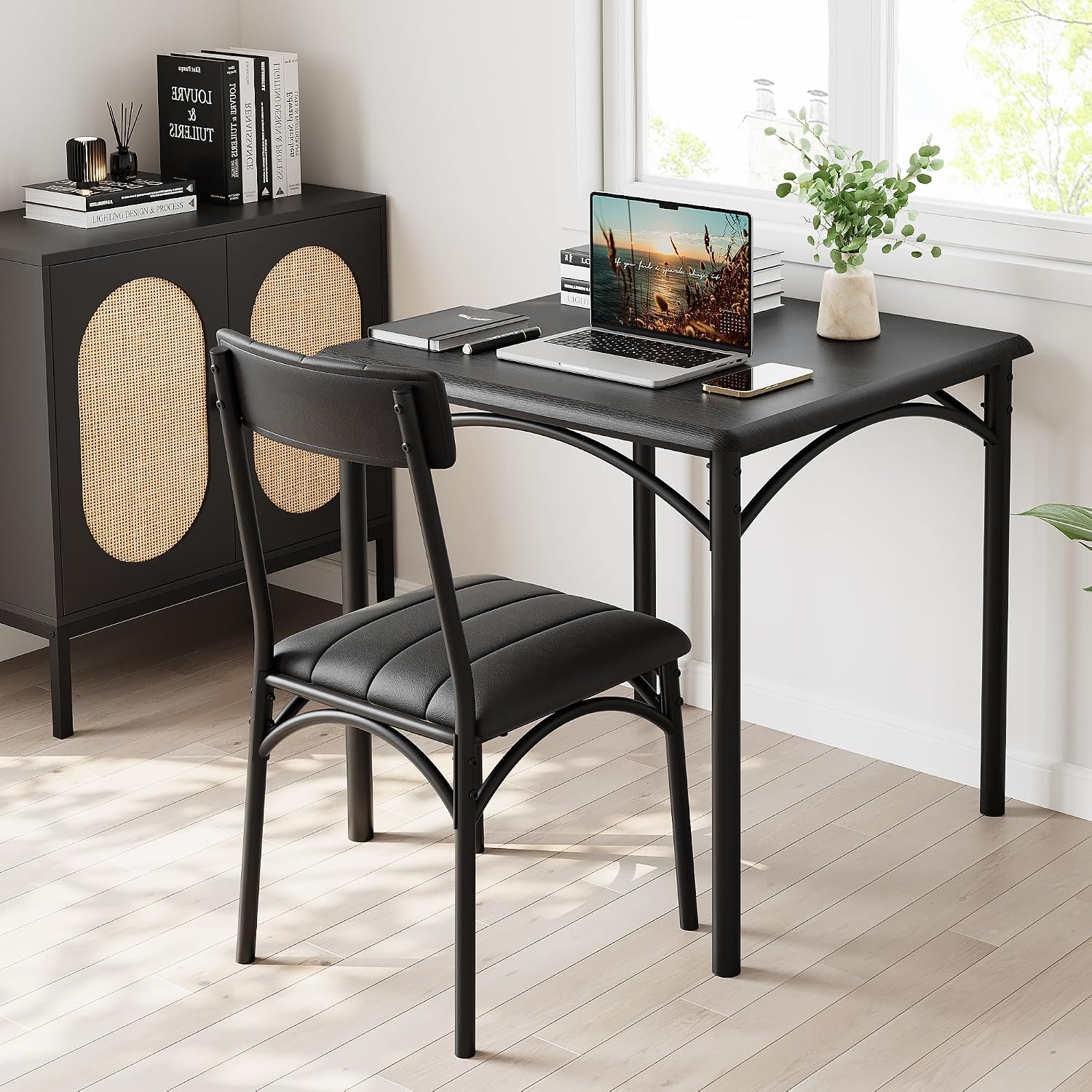 GAOMON Dining Table Set for 2, Kitchen Table and Chairs for 2 with Upholstered Chairs, 3 Piece Dining Room Table Set, Square Kitchen Table Set for Small Space, Apartment, Studio, Rustic Black