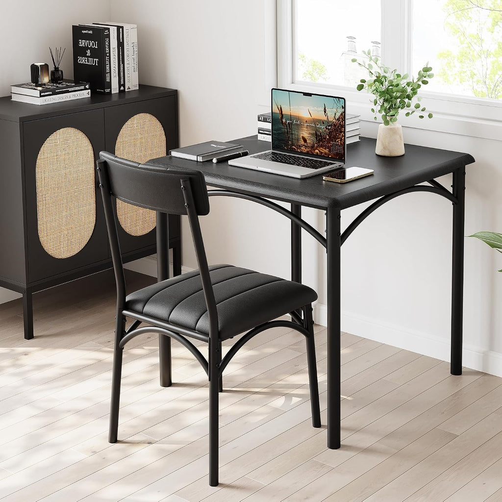 GarveeHome Dining Table Set for 2, Kitchen Table with 2 Upholstered Chairs, Wood Square Dining Table and Chairs Set for Small Space, Apartment, Dinner, Rustic Black
