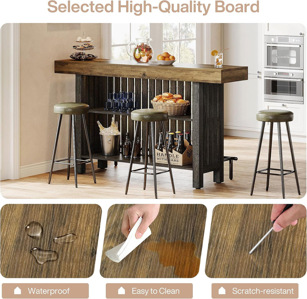 Tribesigns Bar Table with Storage Shelf, 63-Inch Large Mini Pub Table with Footrest, 2-Tier Modern Coffee Bar Cabinet Counter Height Table for Home Kitchen, Bistro, Dining Room, Living Room