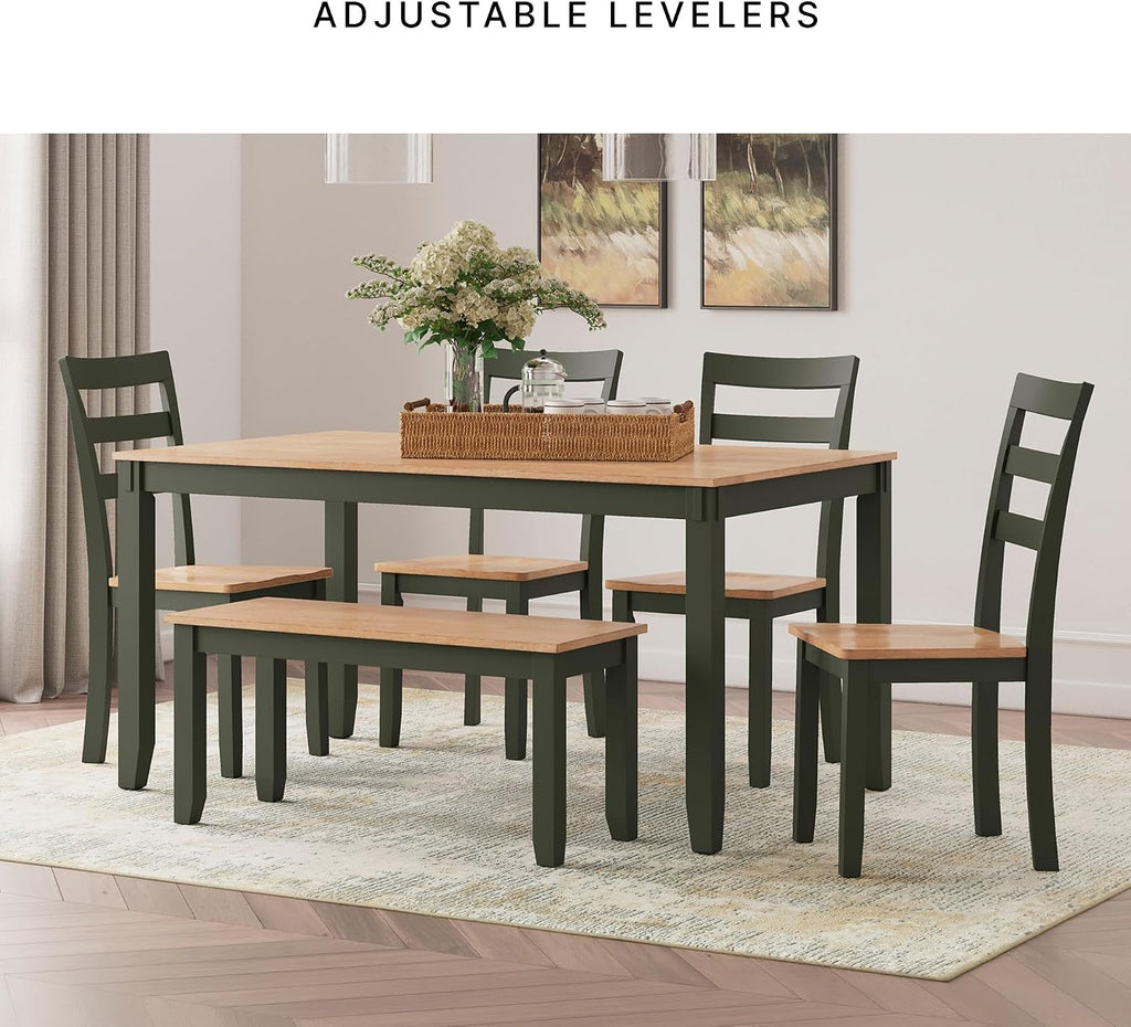 Signature Design by Ashley Gesthaven Modern Dining Table with 4 Chairs and Bench, Set of 6, Green & Light Brown