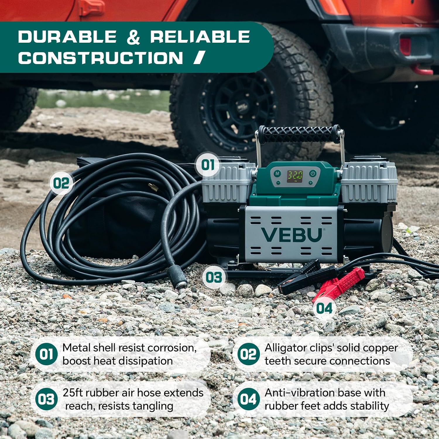 ‌Off-road Air Compressor 12V Tire Inflator, 150PSI with Auto Shut Off, Digital Display & Preset, 10.6CFM Fast Inflation for Off-road Vehicles, Trucks, SUVs, RVs, ATVs
