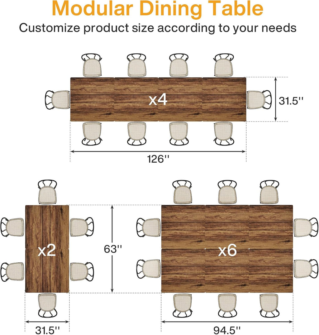Tribesigns Square Commercial Dining Table Set of 6, 31.5' Heavy Duty Dinner Table with Metal Base, Wooden Kitchen Table for Restaurant, Cafe, Bakery, School, Apartment, Rustic Brown & Black