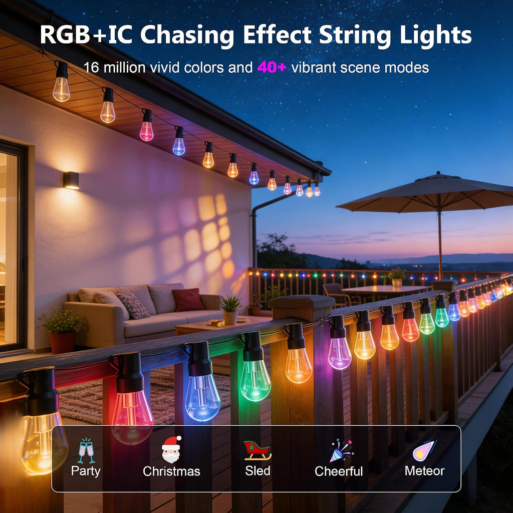 Beizelte Outdoor String Lights, 400FT RGB+IC Outside Light Dimmable Shatterproof LED Bulbs, IP67 Waterproof Chasing Effect Lighting DreamColor Patio Strip Lights for Backyard, Balcony, Outdoor Living